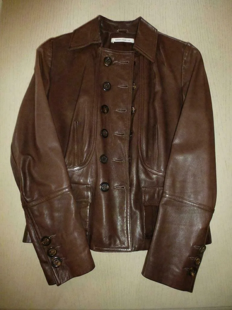 Natan Double Breasted Leather Jacket in Brown