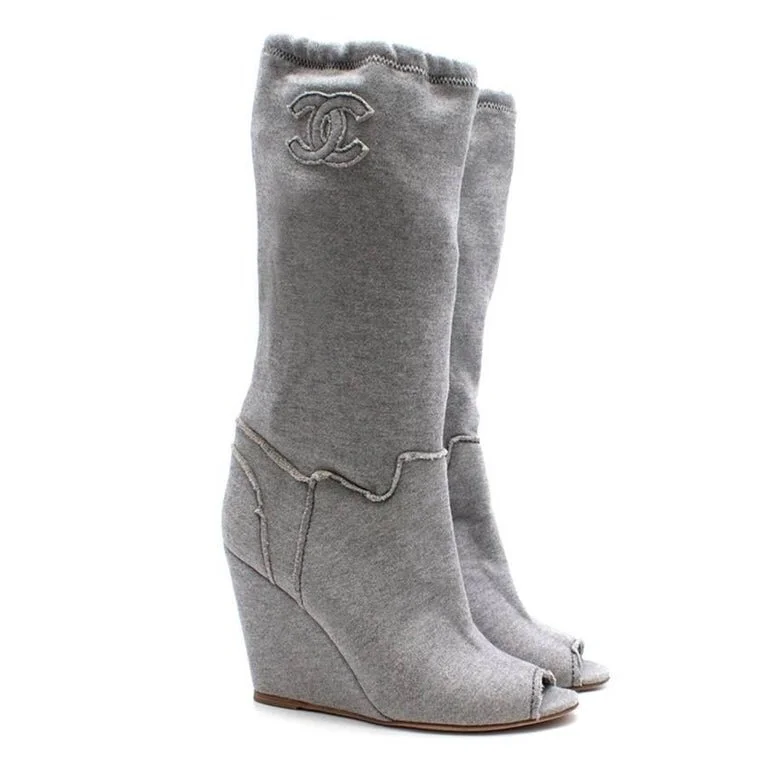 Chanel Peep Toe Wedge Boot
