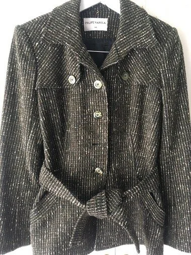 Felipe Varela Belted Tweed Jacket in Dark Green