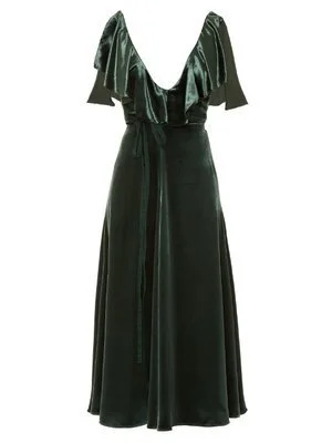 Valentino Ruffled Velvet Midi Dress