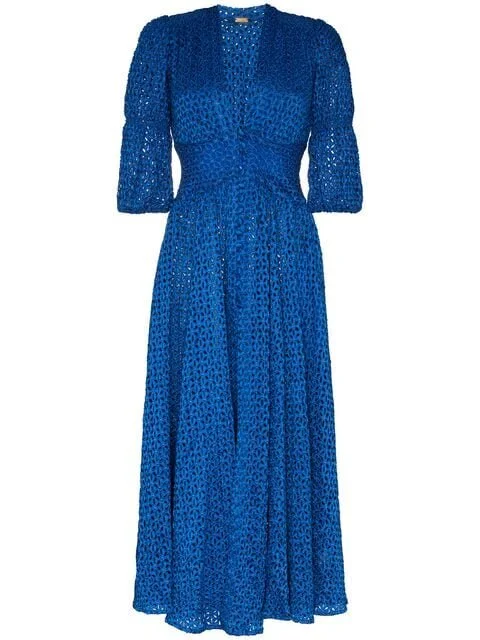 Cult Gaia Willow V-Neck Floral Eyelet Dress in Blue