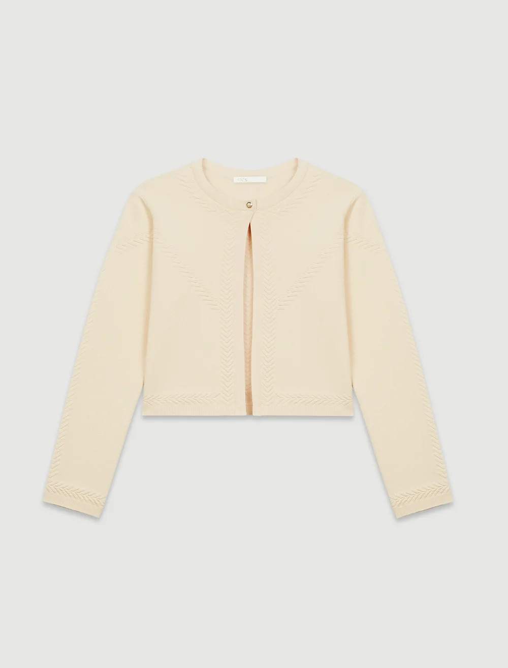 Maje Fine Knit Jacquard Cardigan in Beige — UFO No More