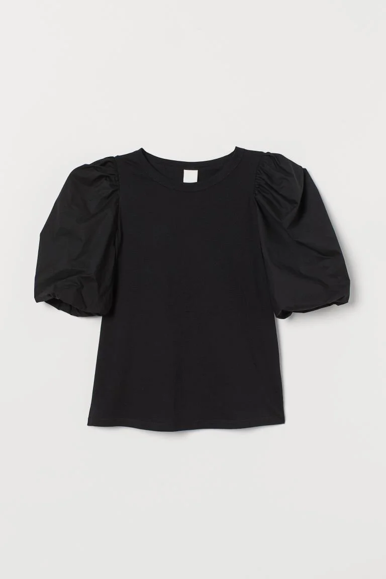 H&M Balloon-sleeved Top in Black