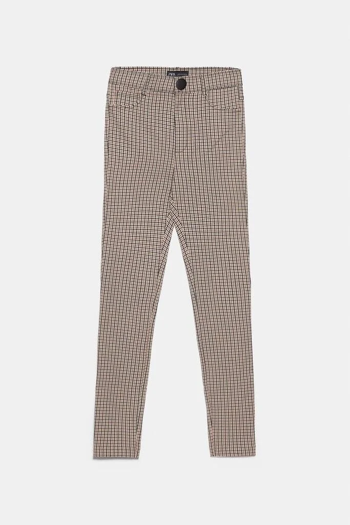 Zara High-Waisted Plaid Leggings in Beige