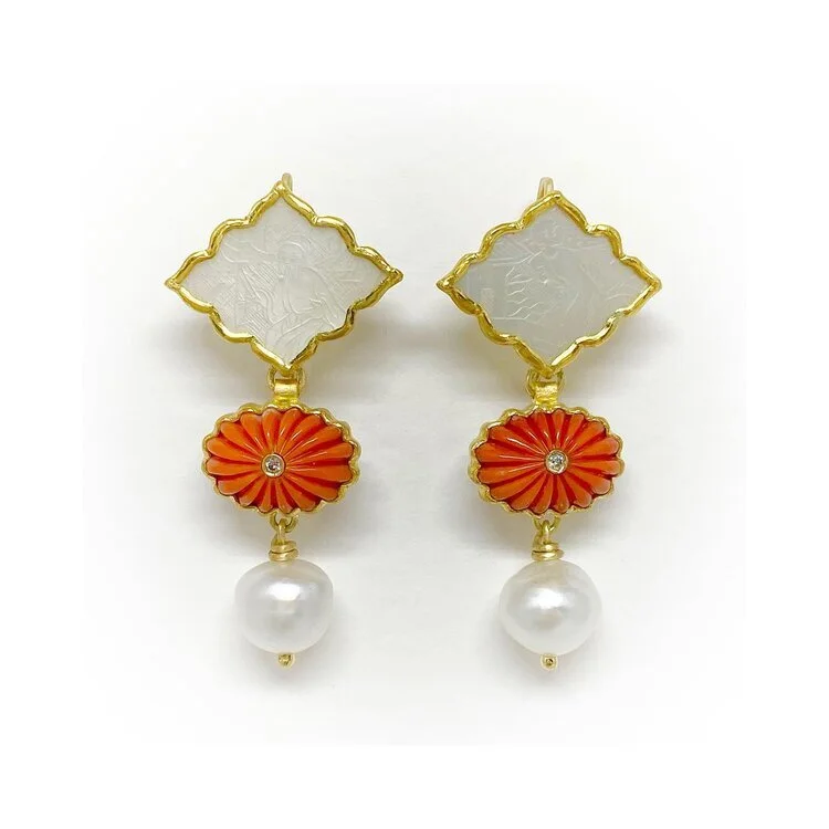 Louise Grønlykke Mother of Pearl, Coral and Pearl Earrings