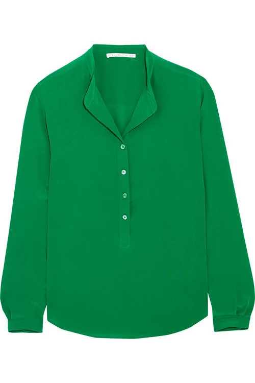 Stella McCartney Eva Silk Crepe de Chine Blouse in Green