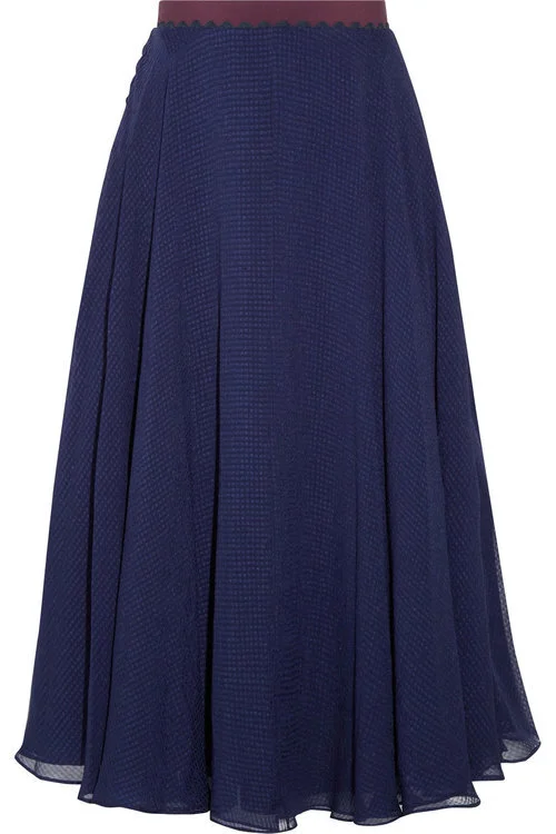 Roksanda Colvin Ruffled Seersucker-chiffon Midi Skirt in Midnight Blue