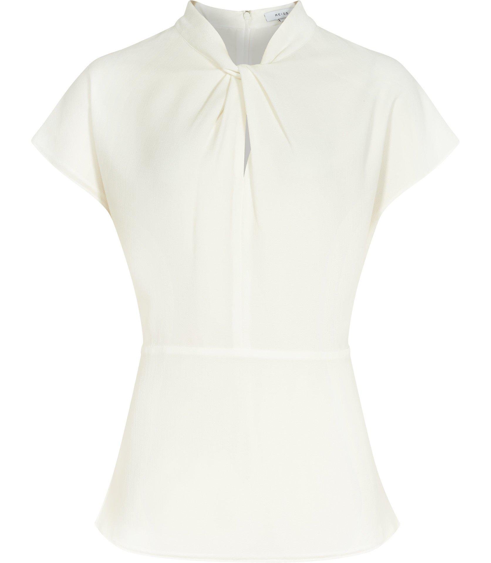 Reiss Abel Knot-Front Crepe Top in White — UFO No More