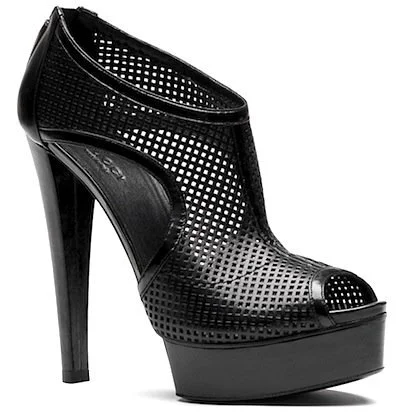 Gucci Kim Perforated Platform Open-Toe Booties in Black