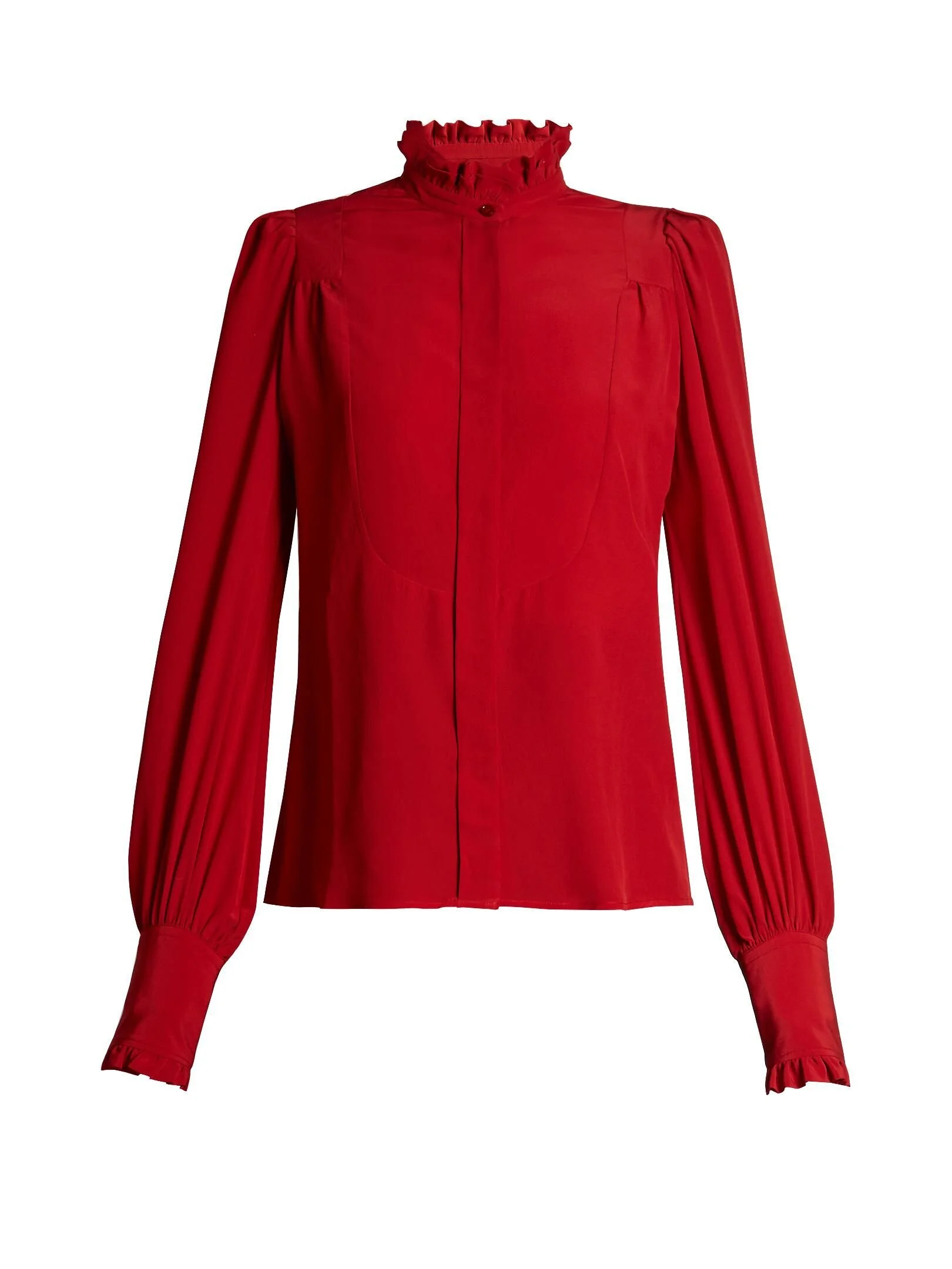 Isabel Marant Sloan Ruffled High-neck Blouse in Red