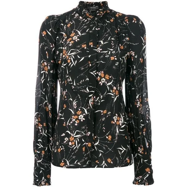Isabel Marant Sloan Ruffled High-neck Blouse in Leaf Print
