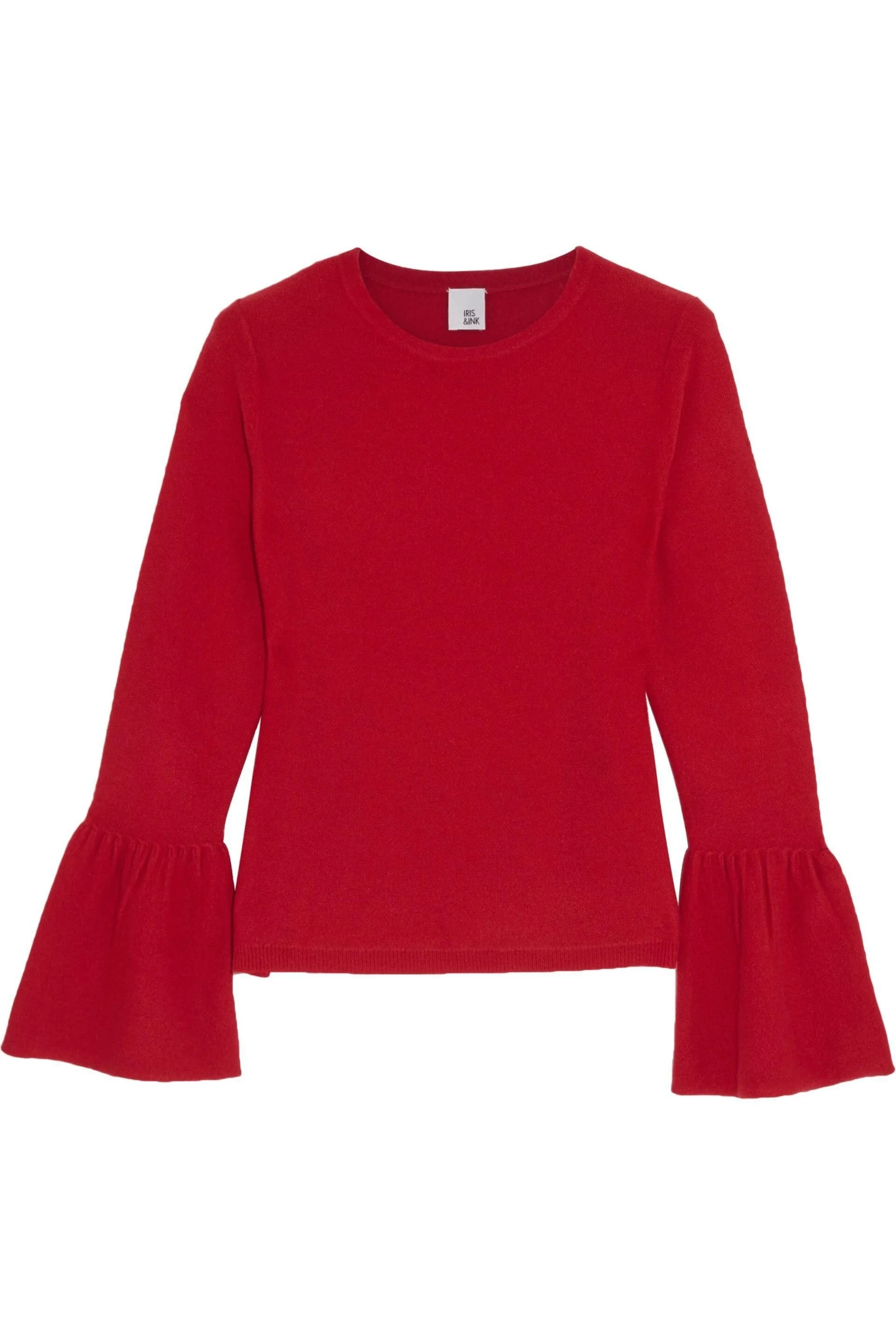 Iris & Ink Anna Fluted Cashmere Sweater in Red