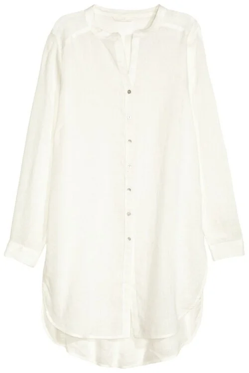 H&amp;M Long Linen Blouse in White