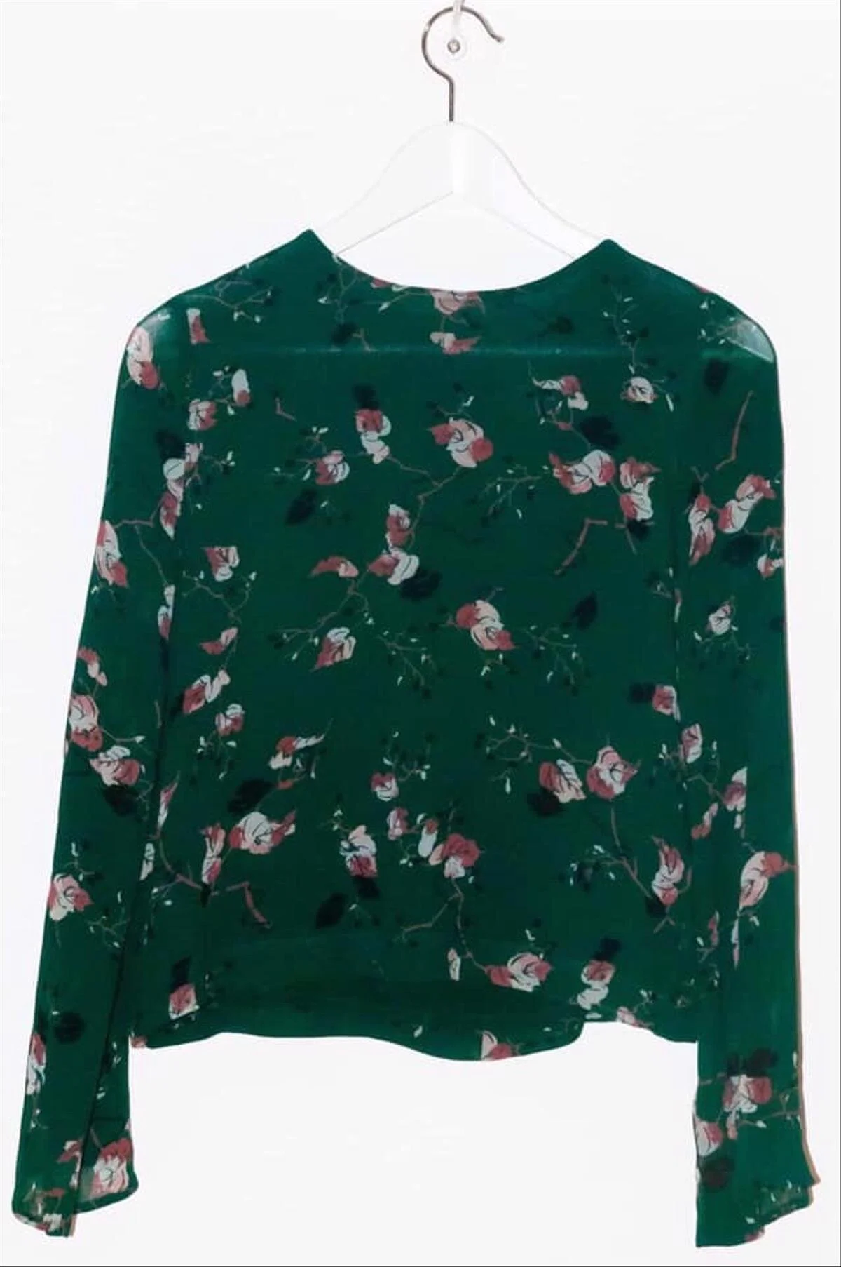 Ganni Marietta Georgette Long Sleeve Blouse in Green