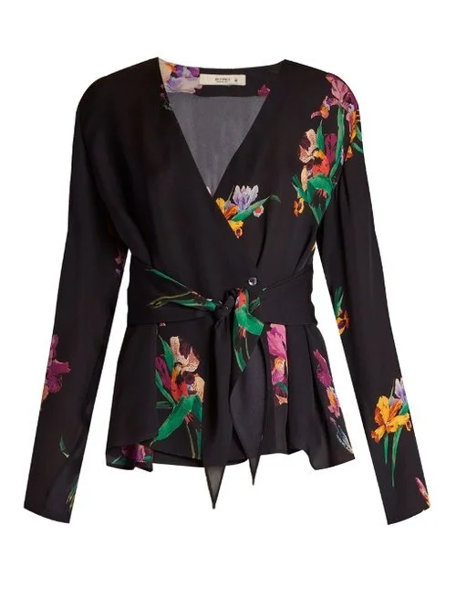 Etro Iris-print Wrap Blouse in Black