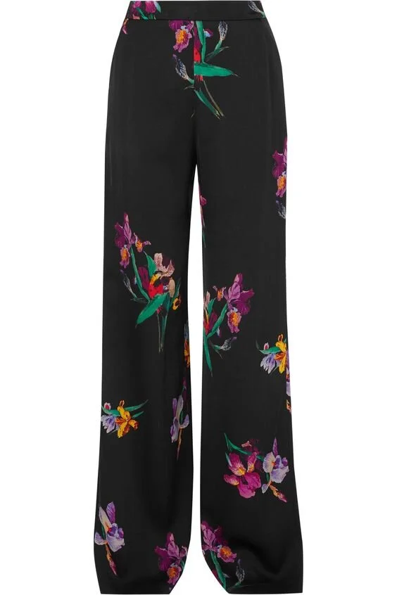 Etro Printed Satin-crepe Wide-leg Trousers in Black