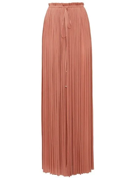 Hanne Bloch Silk Tulle Pleated Maxi Skirt in Pink