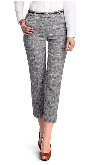 Hugo Boss Cropped Cotton Wool Trousers in Grey