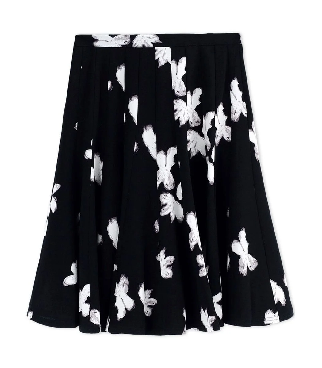 Marc Jacobs Painted Flower Panel Pleat Skirt in Black