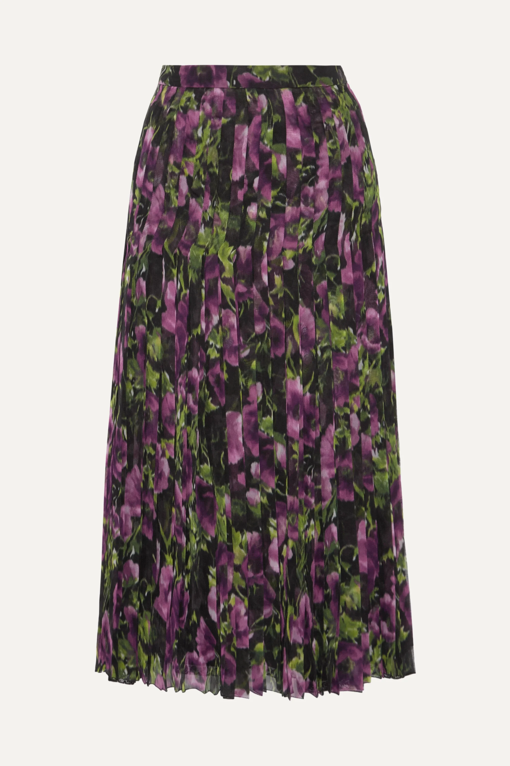 Prada Pleated Printed Silk-voile Midi Skirt in Purple