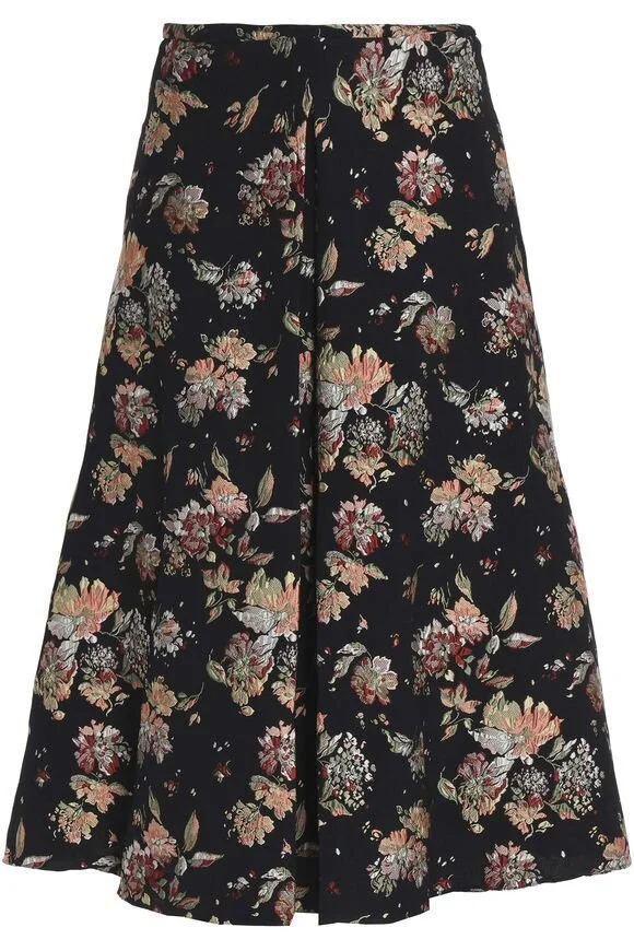 Rochas Pleated Jacquard Skirt in Black