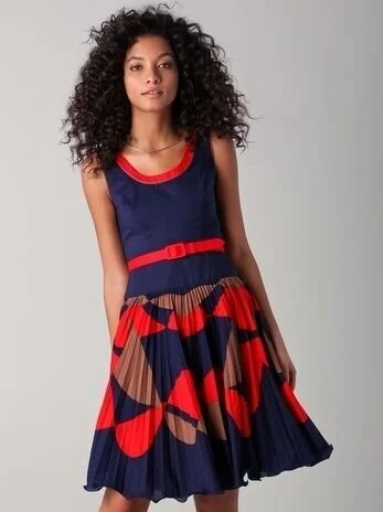 Milly Chrystine Sunburst Dress in Blue and Red