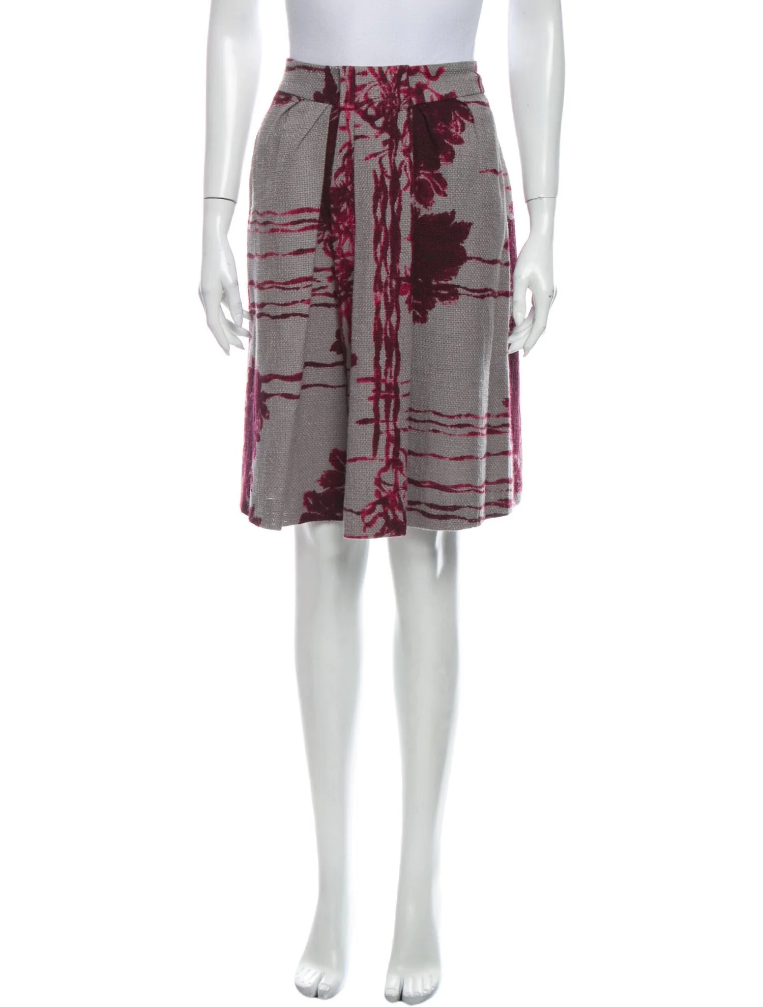Alberta Ferretti Printed Knee-Length Skirt in Grey and Burgundy