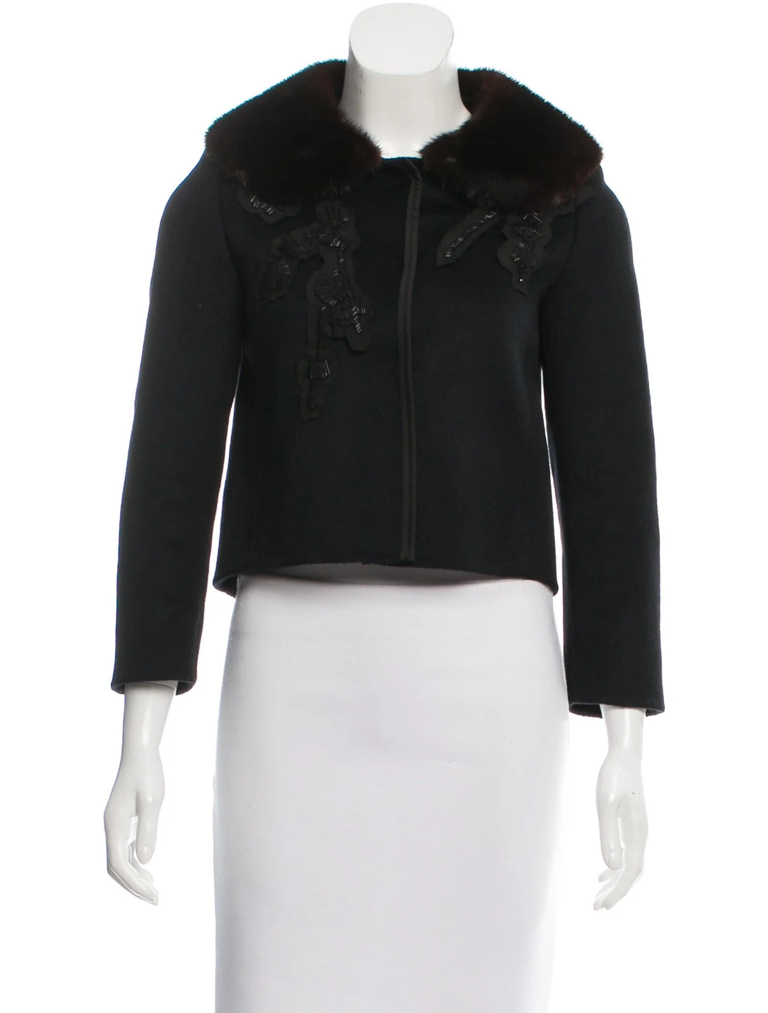 Prada Mink-Trimmed Wool-Blend Jacket