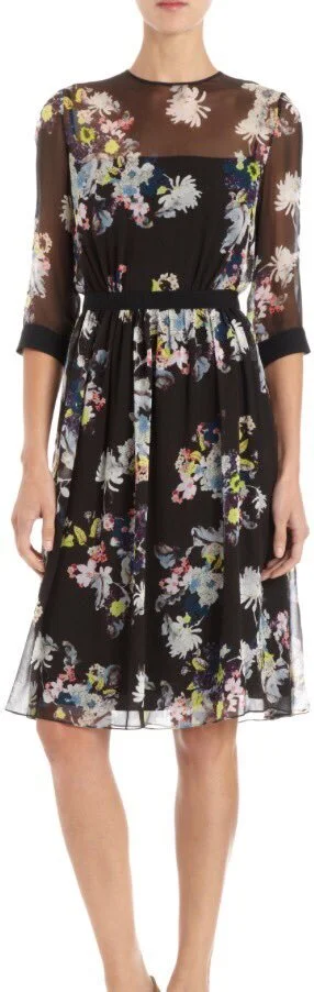  Erdem Sheer Overlay Floral Print Dress in Black