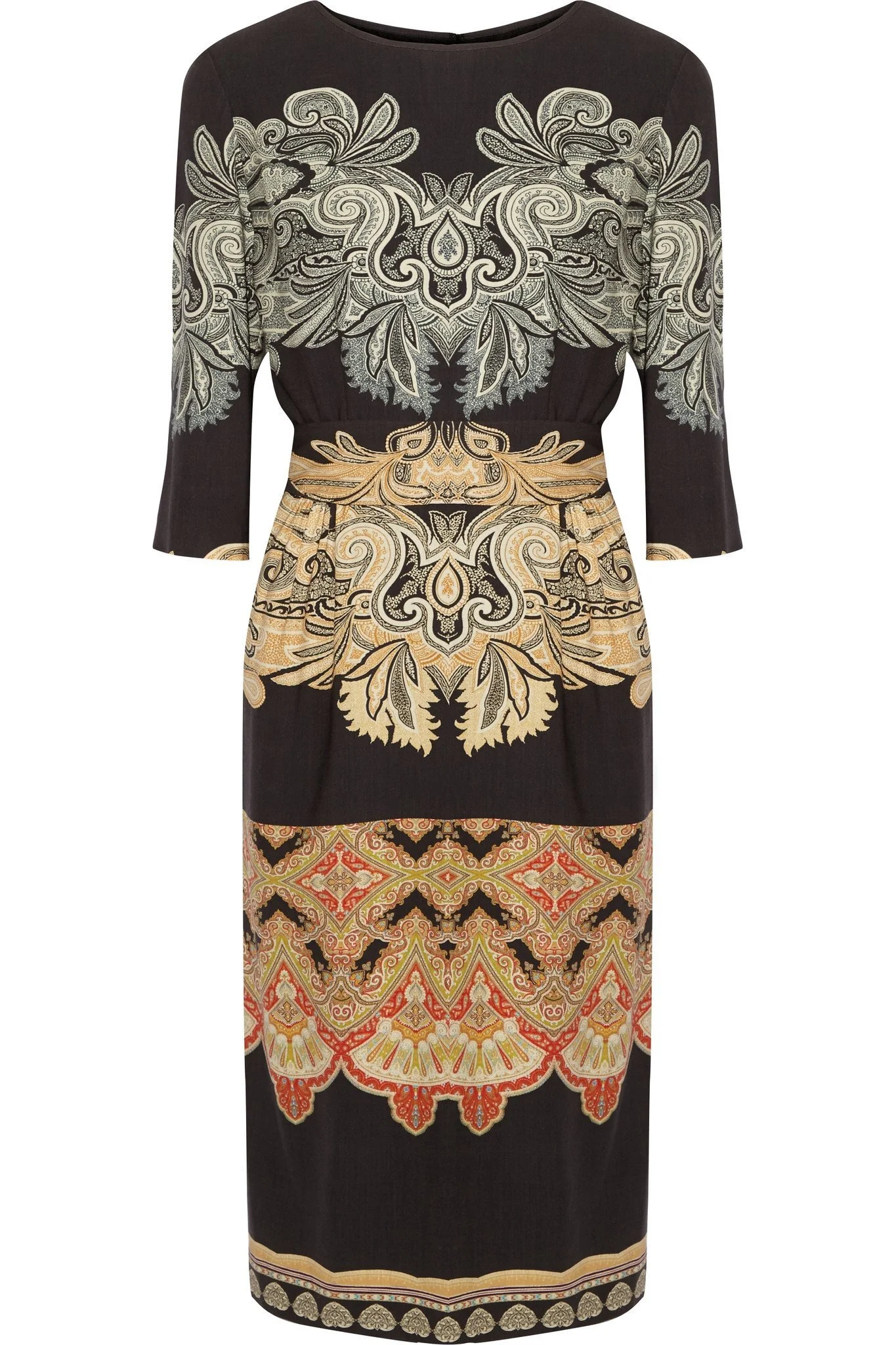 Etro Belted Printed Wool Dress in Black