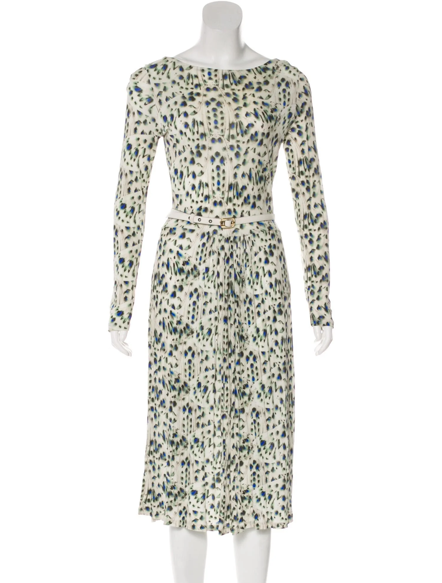 Fendi Belted Animal Print Dress in White