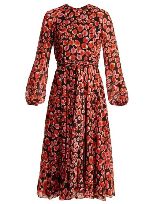 Giambattista Valli Petal-print Silk-georgette Dress in Black