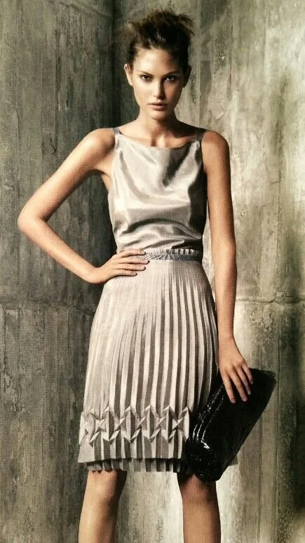 Hugo Boss Silk Pleated Sleeveless Dress in Grey