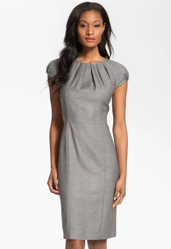 Hugo Boss Denna Stretch Wool Blend Dress in White