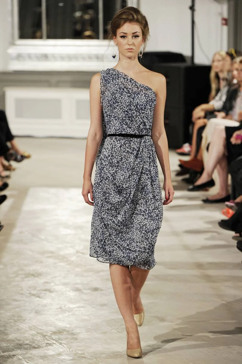 Jesper Hovring One-Shoulder Printed Dress in Blue