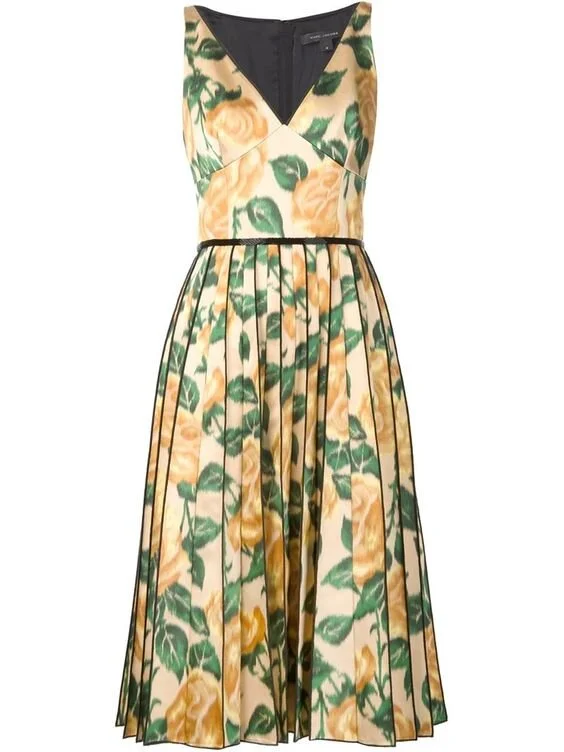 Marc Jacobs Silk Floral Print Dress in Yellow