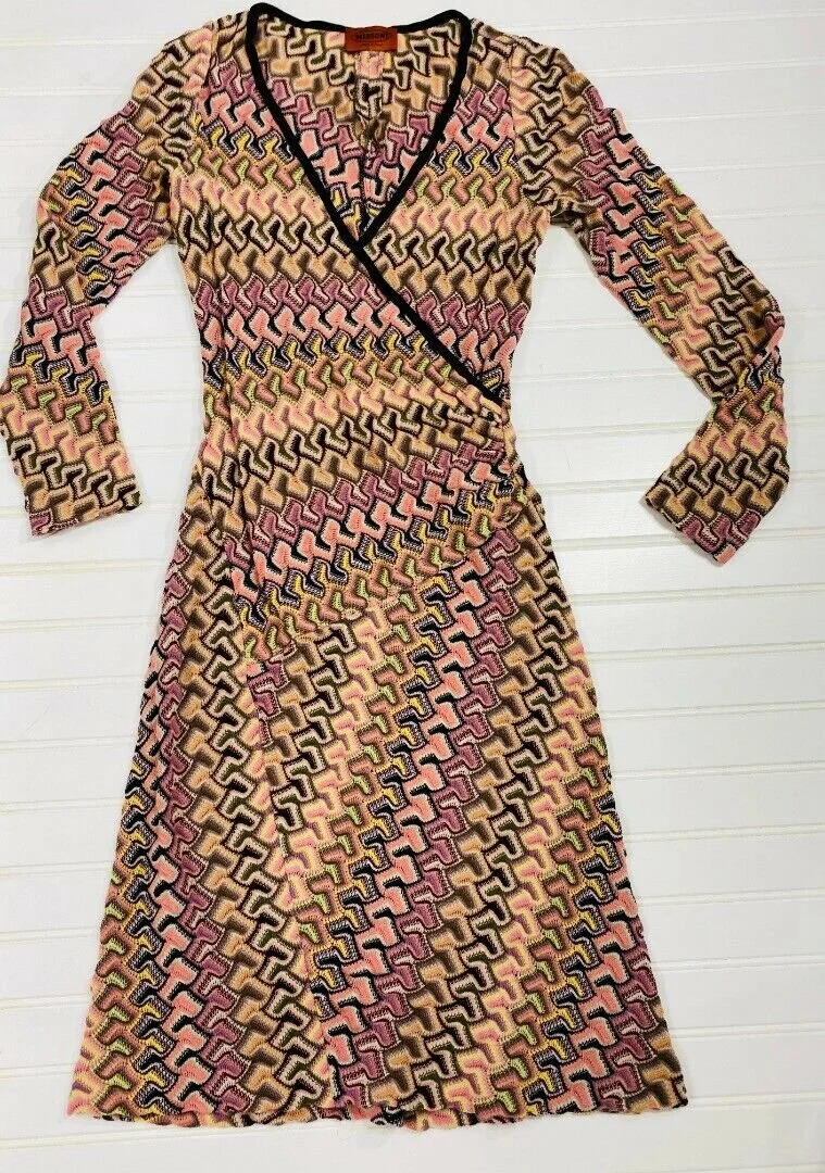 Missoni Faux Wrap Pointelle Knit Dress in Pink