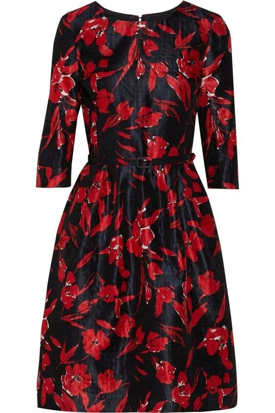 Oscar de la Renta Floral-Print Silk and Cotton-Blend Dress in Black