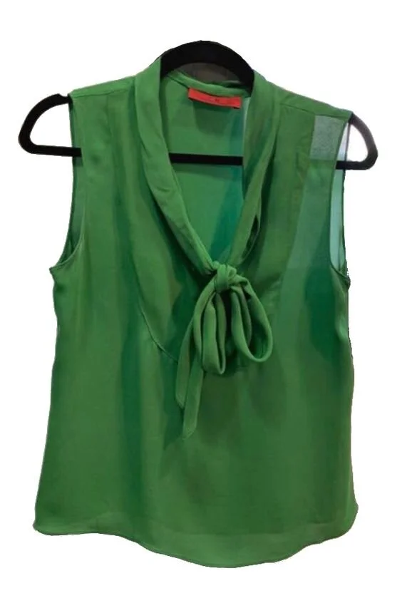 Carolina Herrera Sleeveless Bow Blouse in Green