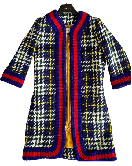 Gucci Plaid Wool Coat with Web Trim