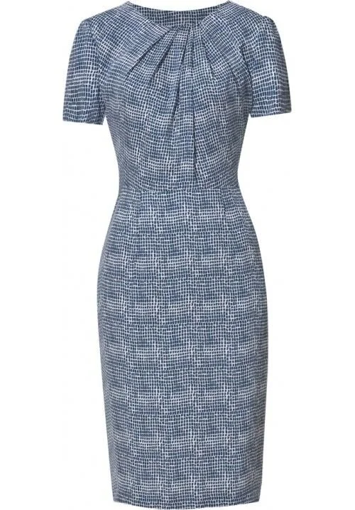 Signe Bøgelund-Jensen Draped Short Sleeves Business Dress in Embers Blue