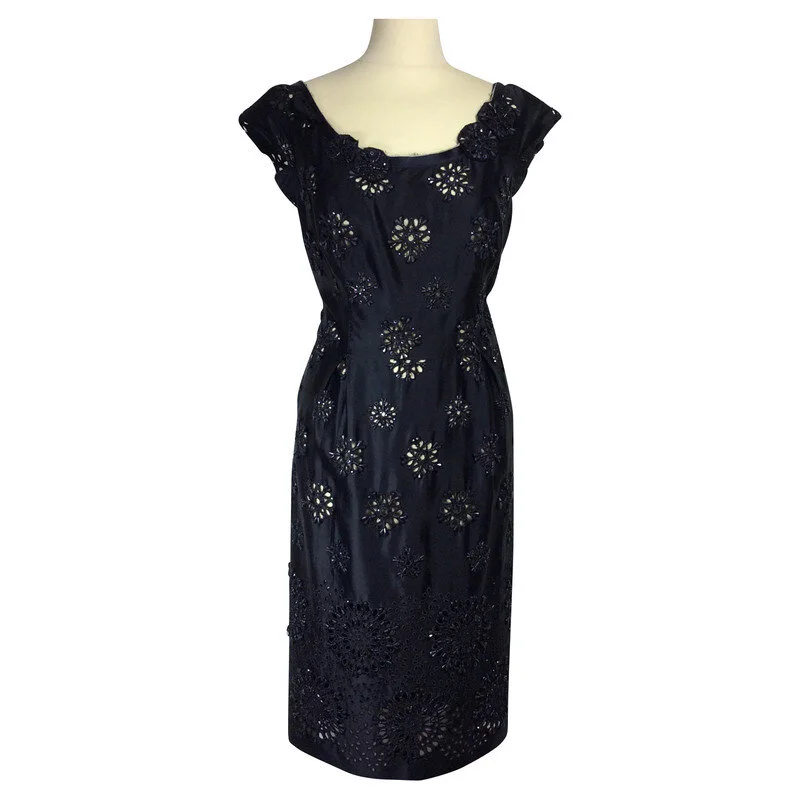 Prada Beaded Silk Dress in Navy