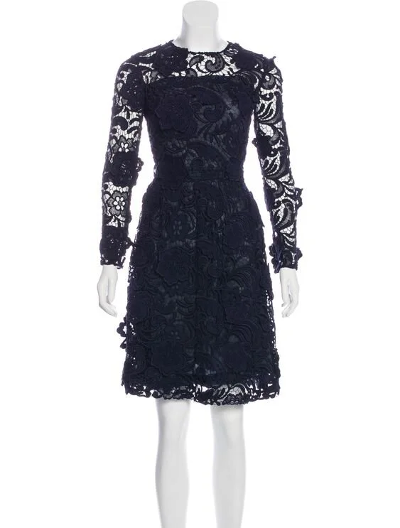 Prada Cotton Guipure Lace Midi Dress in Navy