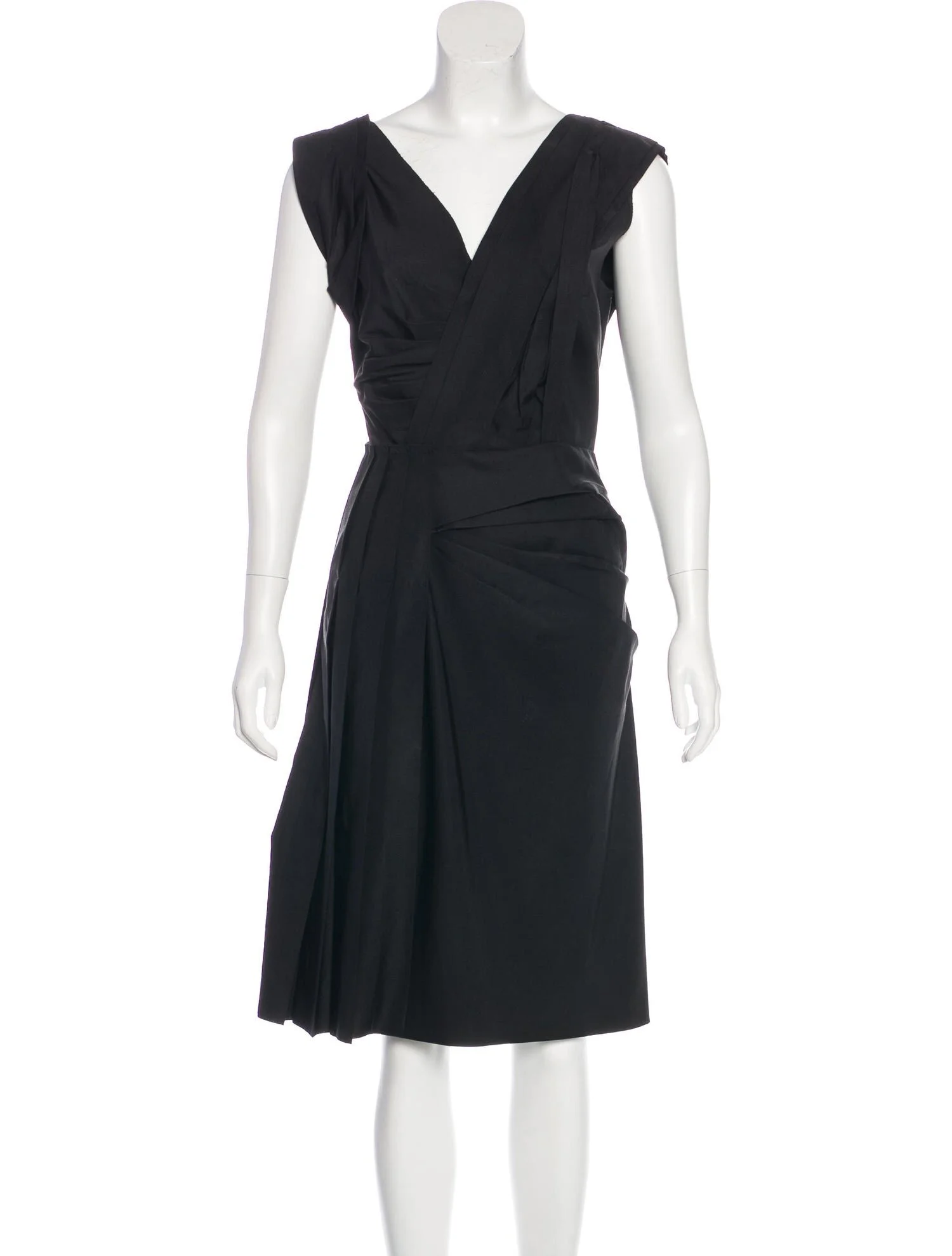 Prada Side Pleated Panel Dress in Brown Silk