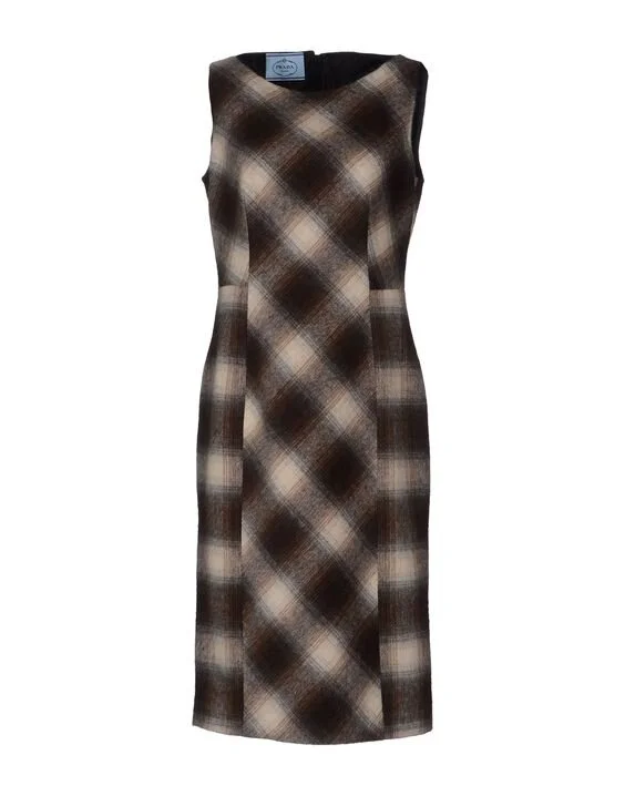 Prada Sleeveless Plaid Dress in Brown