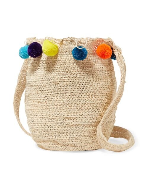 Muzungu Sisters Fique Mochila Pom-Pom Bag in Beige.jpg