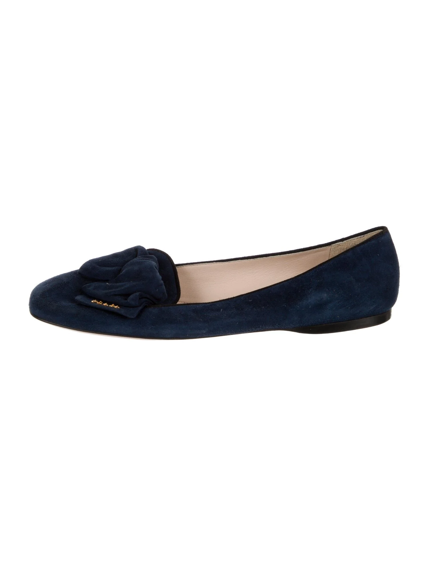 Prada Bow Accents Loafers in Navy Suede
