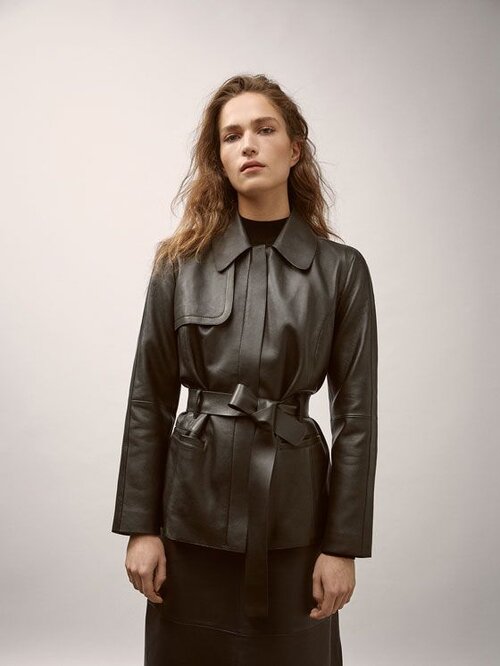 Massimo Dutti Nappa Jacket with Belt Detail in Black — UFO No More