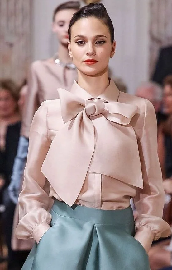 Natan Couture Pussy Bow Blouse in Nude