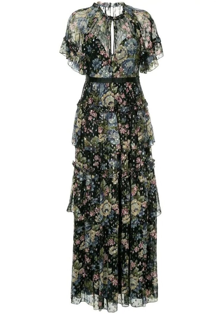 Needle & Thread Tiered Floral-print Fil Coupé Chiffon Gown in Black ...